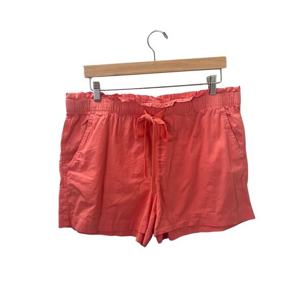 LOFT Outlet Coral Pink Cotton Pull-On Shorts Women’s Large Elastic Waist Pockets - Picture 1 of 8